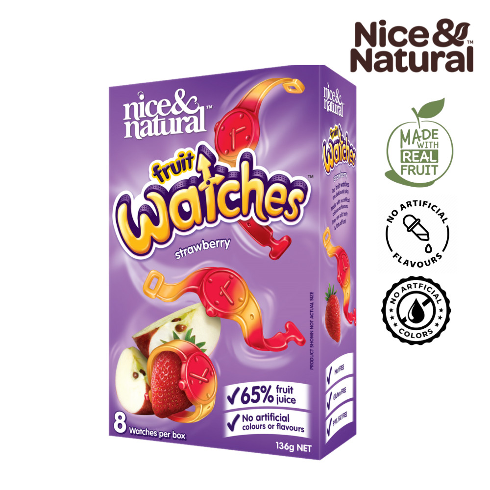 Nice & Natural FRUIT SNACKS WATCHES STRAWBERRY GUMMY 8PK 136G | Shopee ...