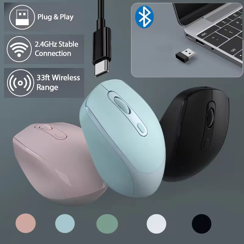Wireless Mute Mouse Rechargeable Bluetooth-compatible 2.4G Optical Mice ...