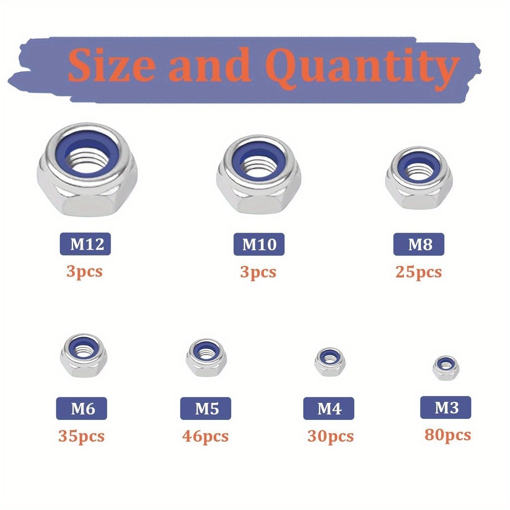 [3333] 222pcs Metric Hex Nut and Locking Nut Combination Kit M3 M4 M5 ...
