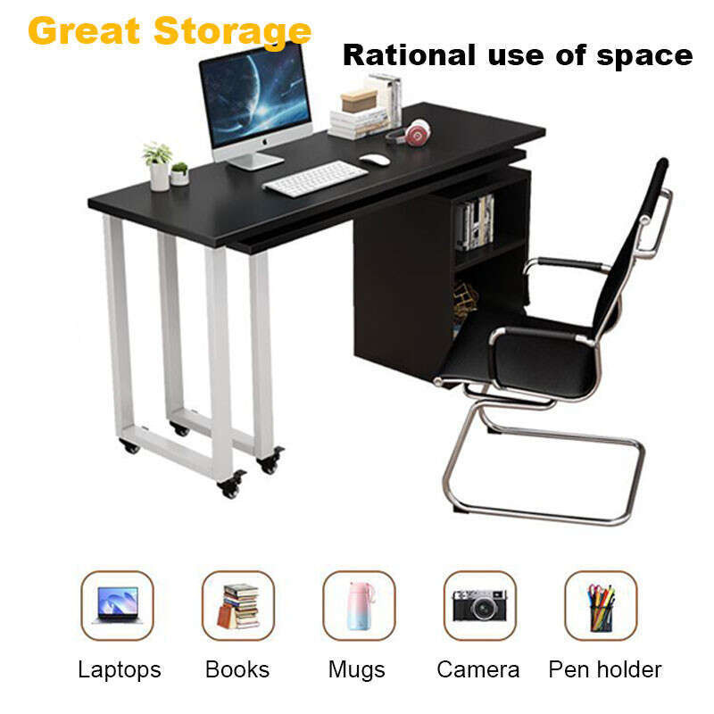 Retractable Computer Desk L-shaped Writing Table with Wheels Study ...
