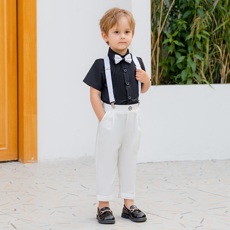 Black Shirt Pant Baby Boy Black Pants With Suspenders Short Sleeve