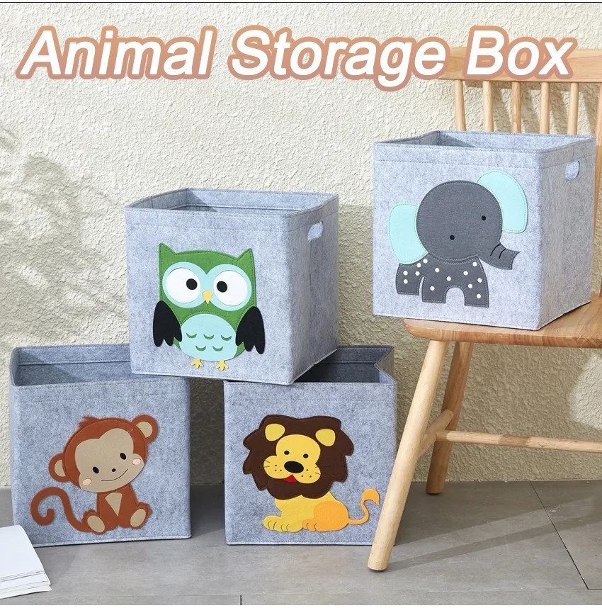 Cartoon Animal Storage Box Felt Cloth Cube Children's Room Rack Home ...