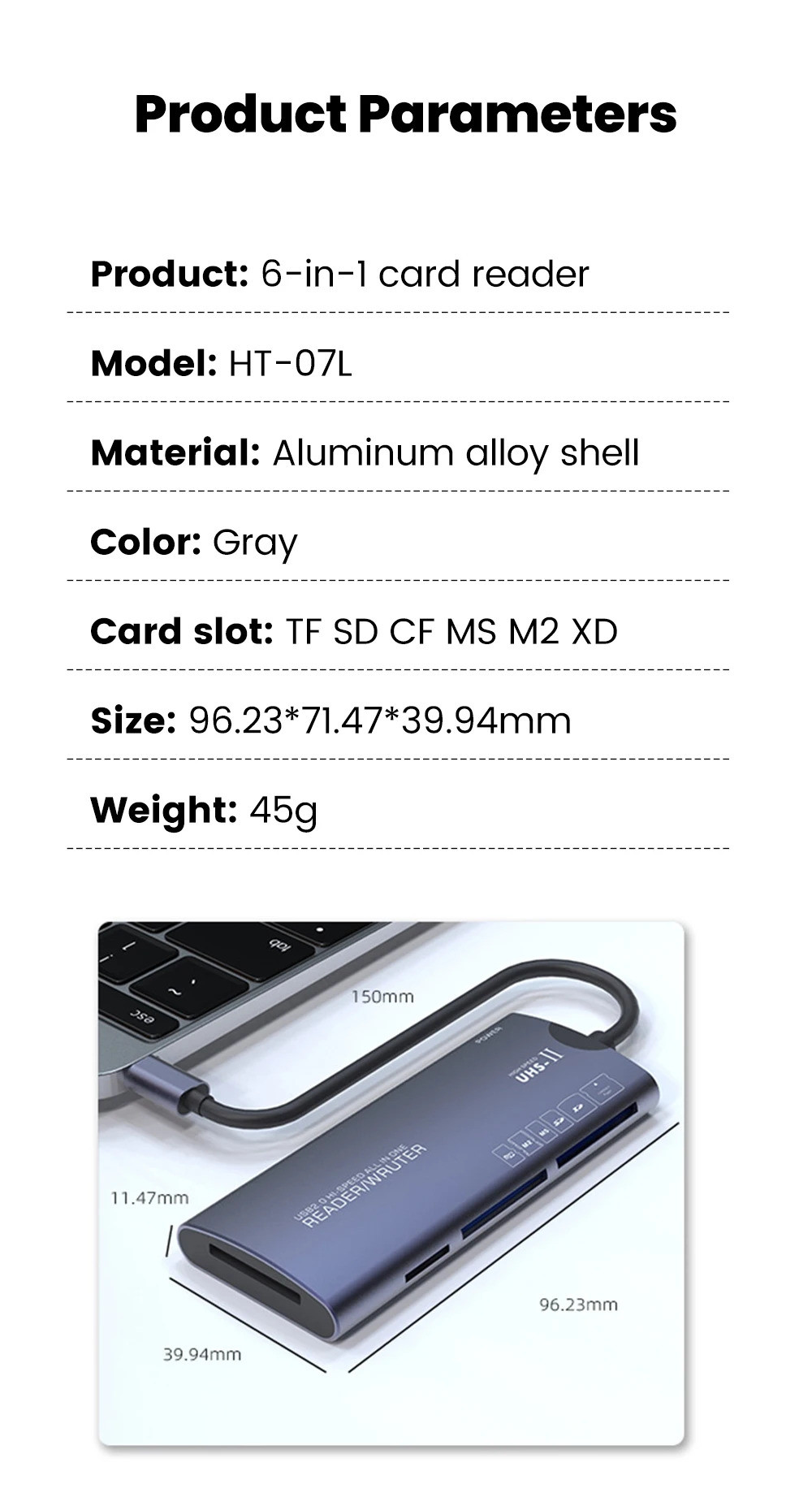 6 in 1 USB Type C Multifunction Card Reader SD/TF/MS/XD/CF Reader USB-C ...