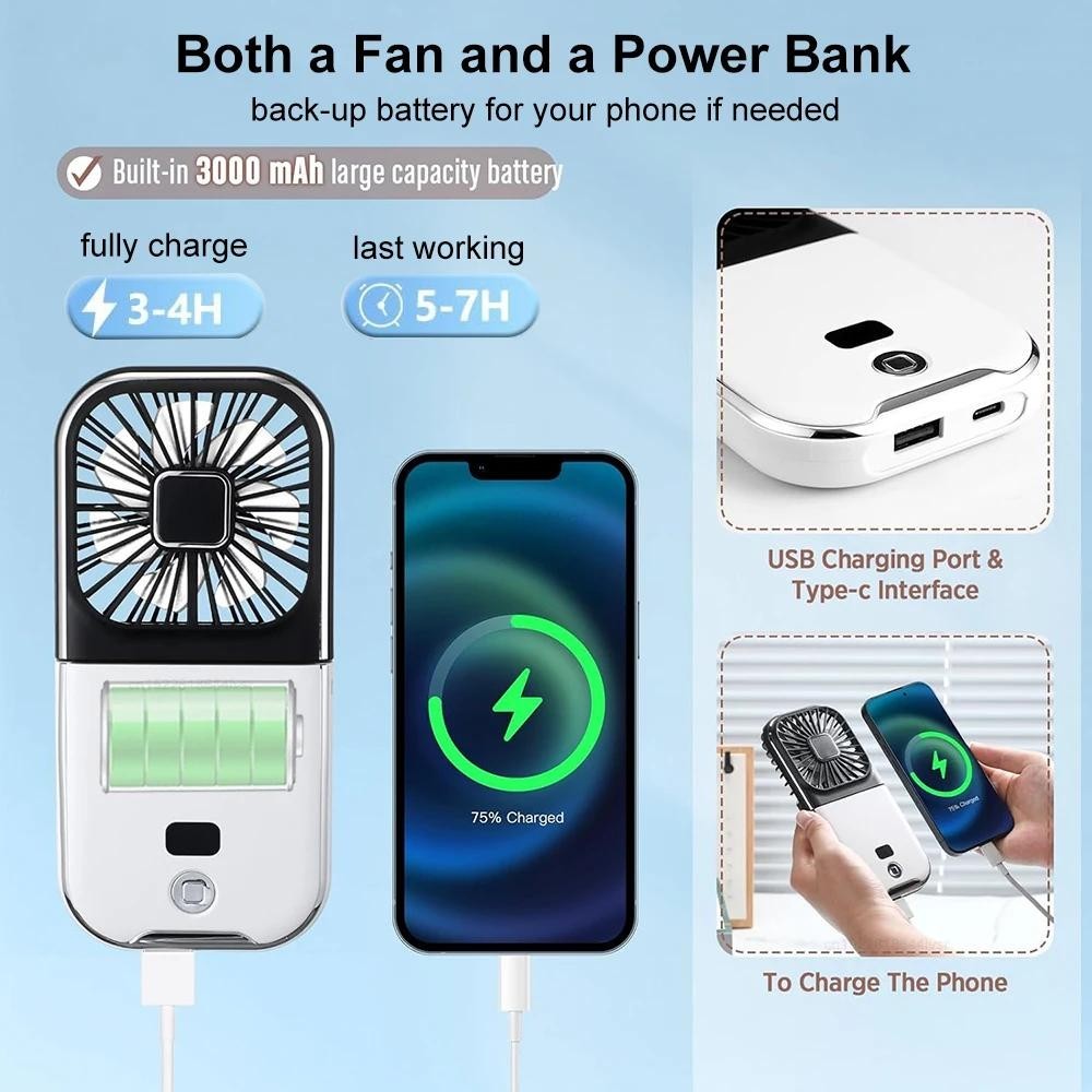 Mini Portable Outdoor Hand Fan Hanging Neck Foldable USB Charging ...