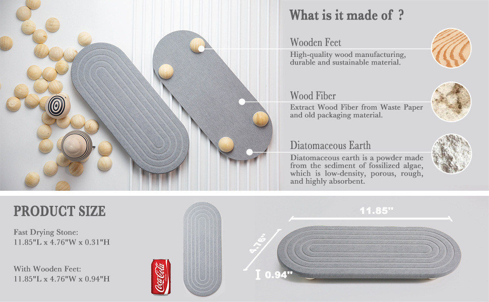 Fast Drying Diatomite Mat Bathroom Absorbent Tray Grooved Surface ...