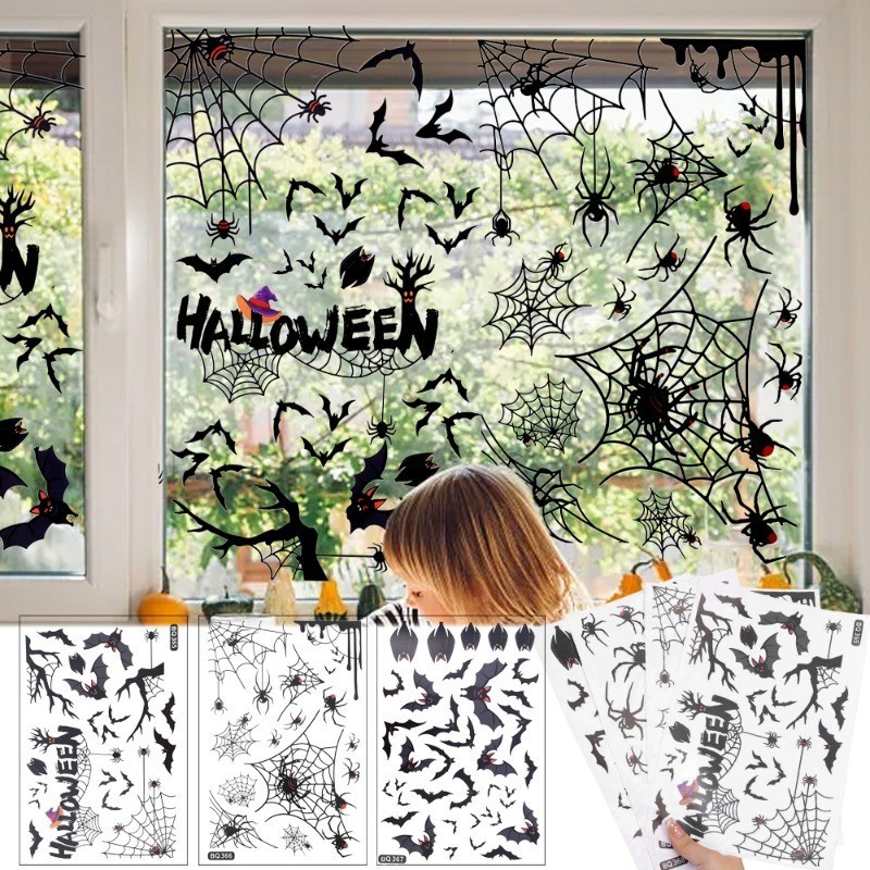 [wholesale Price]halloween Decors Window Stickers - Spider Bat Window 