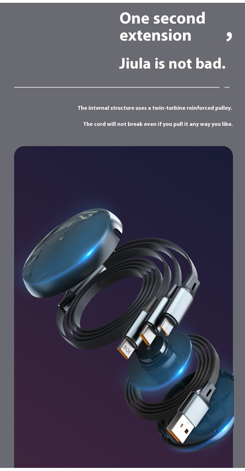 3 in 1 120W super fast charging retractable cable 100W USB cable for ...