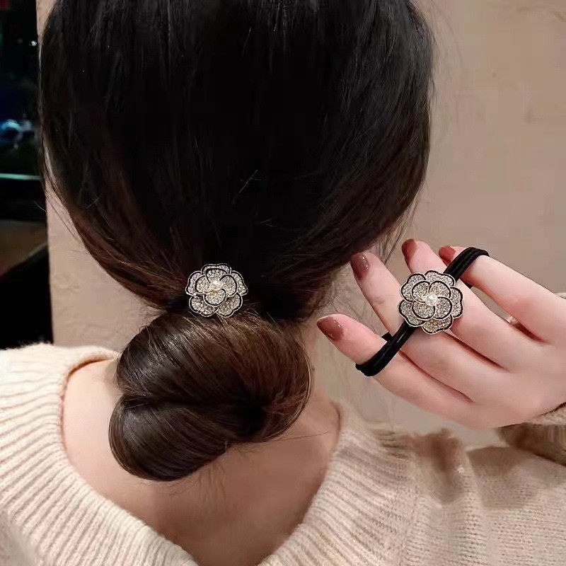New Style Rhinestone Camellia Hair Rope High-End All-Match Ball Head ...