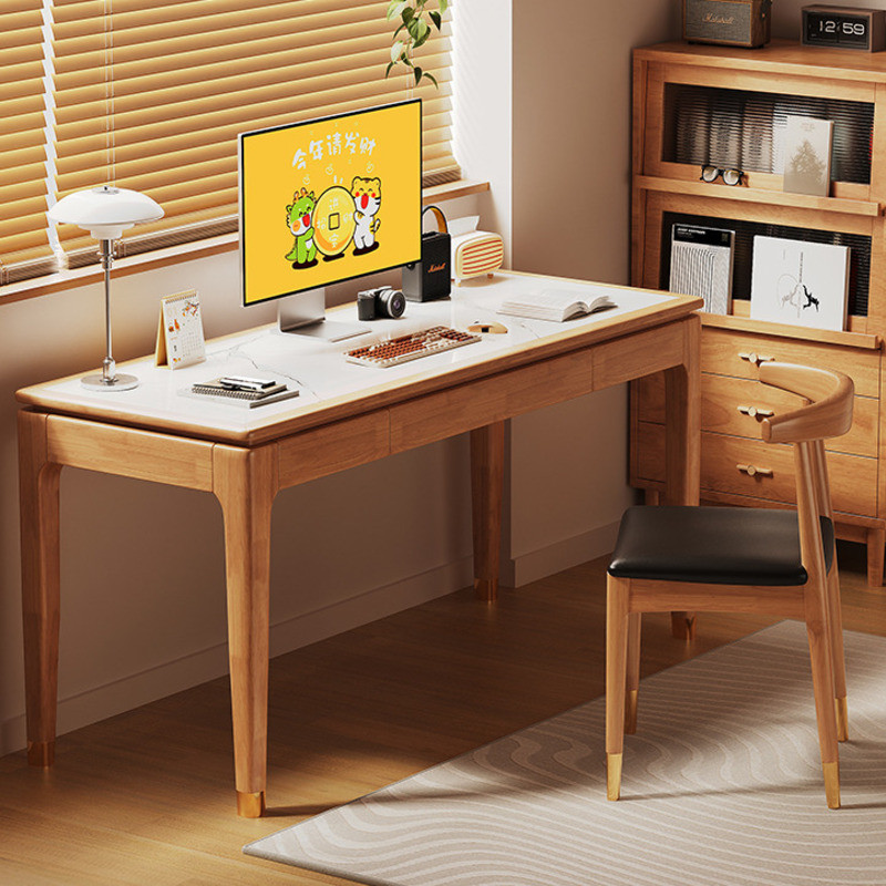 Solid Wood Rock Board Desk Light Luxury Chinese Style Computer Office ...