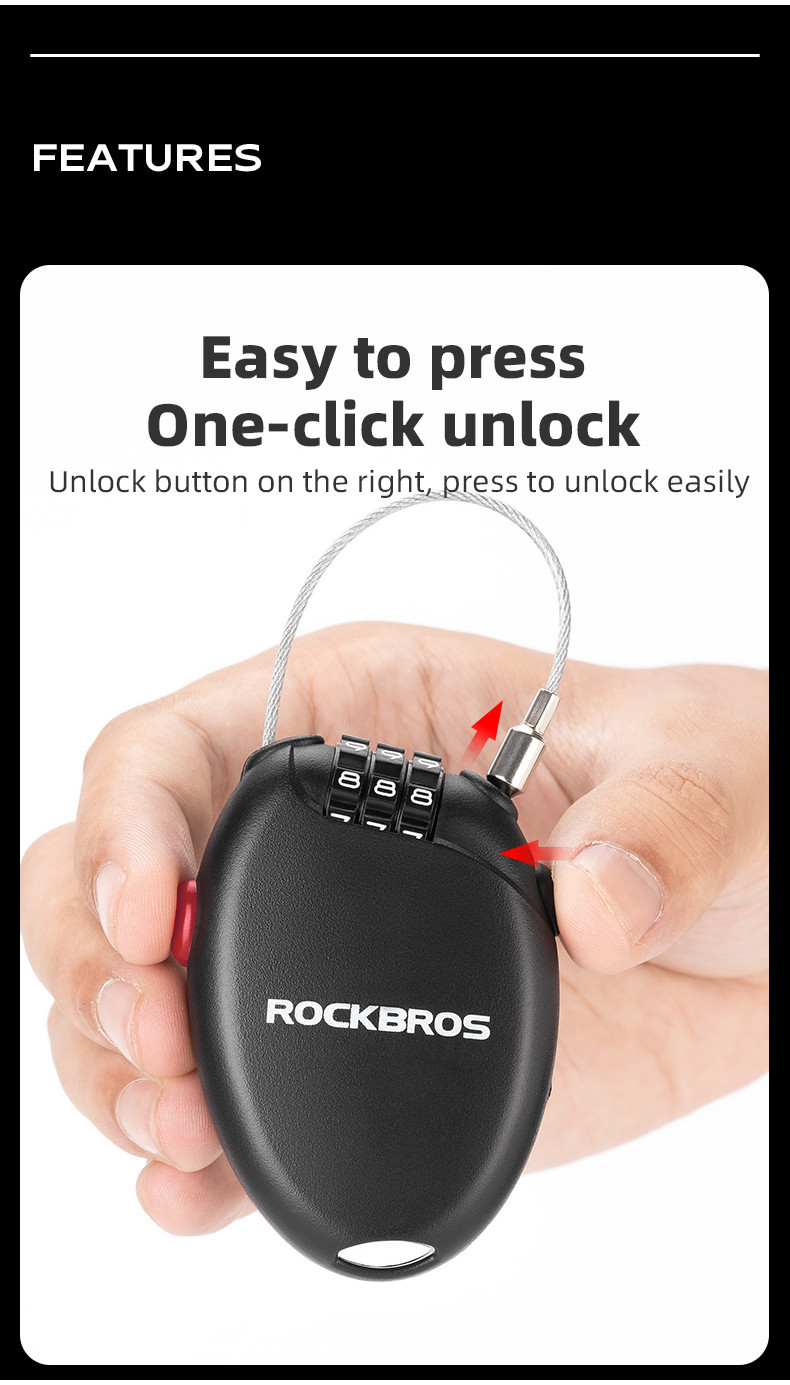 【3-day Delivery】ROCKBROS Bike Password Steel Cable Lock Portable ...