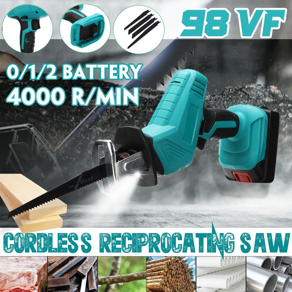 Cordless Reciprocating Saw with 1/2pc Li-ion Battery 4 Blades Portable ...
