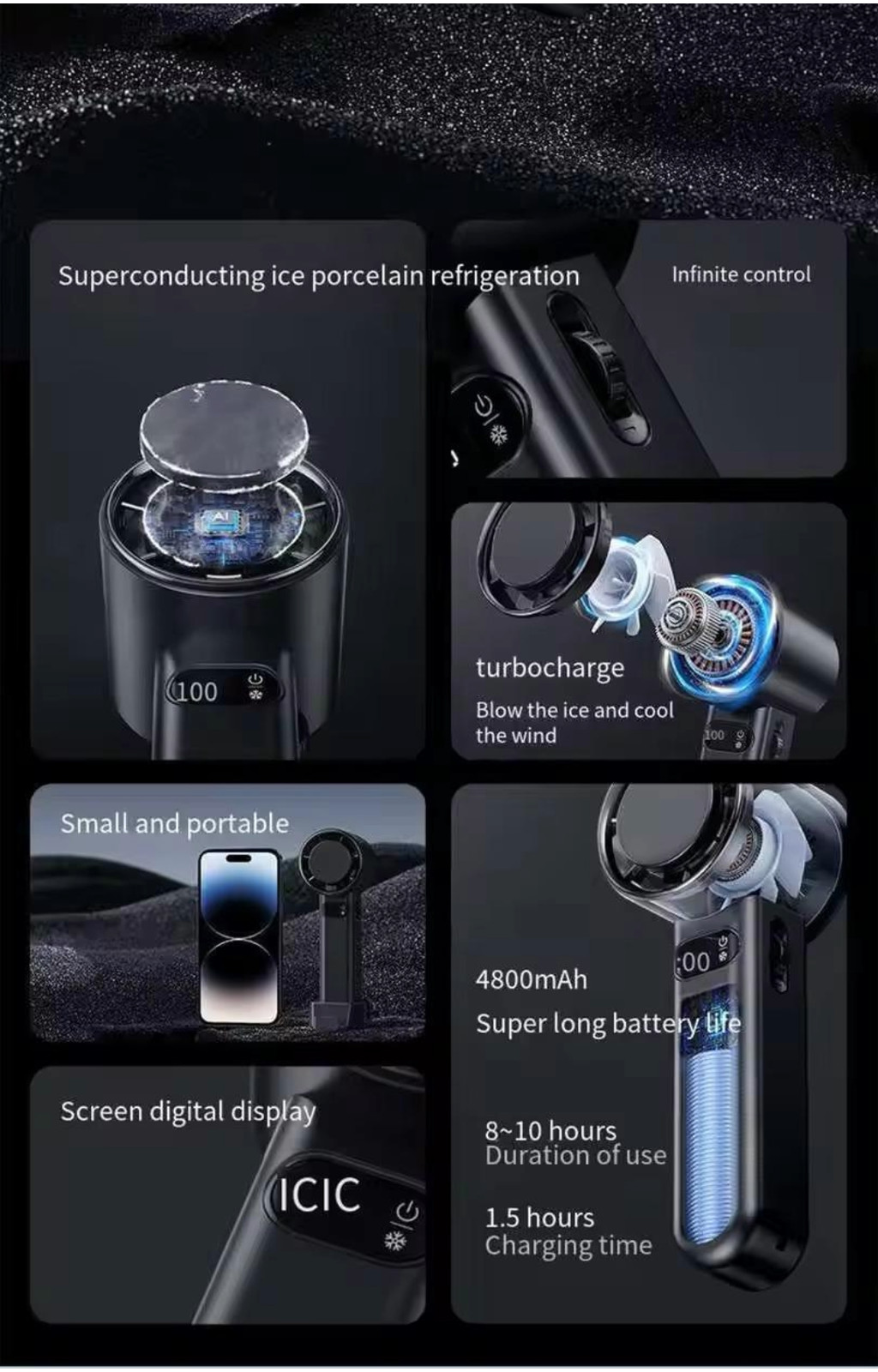 4800mAh High Speed Handheld Mini Turbo Fan Portable Rechargeable Fan