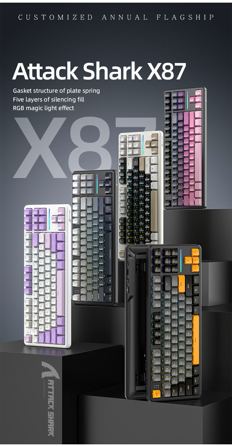 Attack shark x87 tri-mode gasket mechanical keyboard, 87 keys ANSI ...