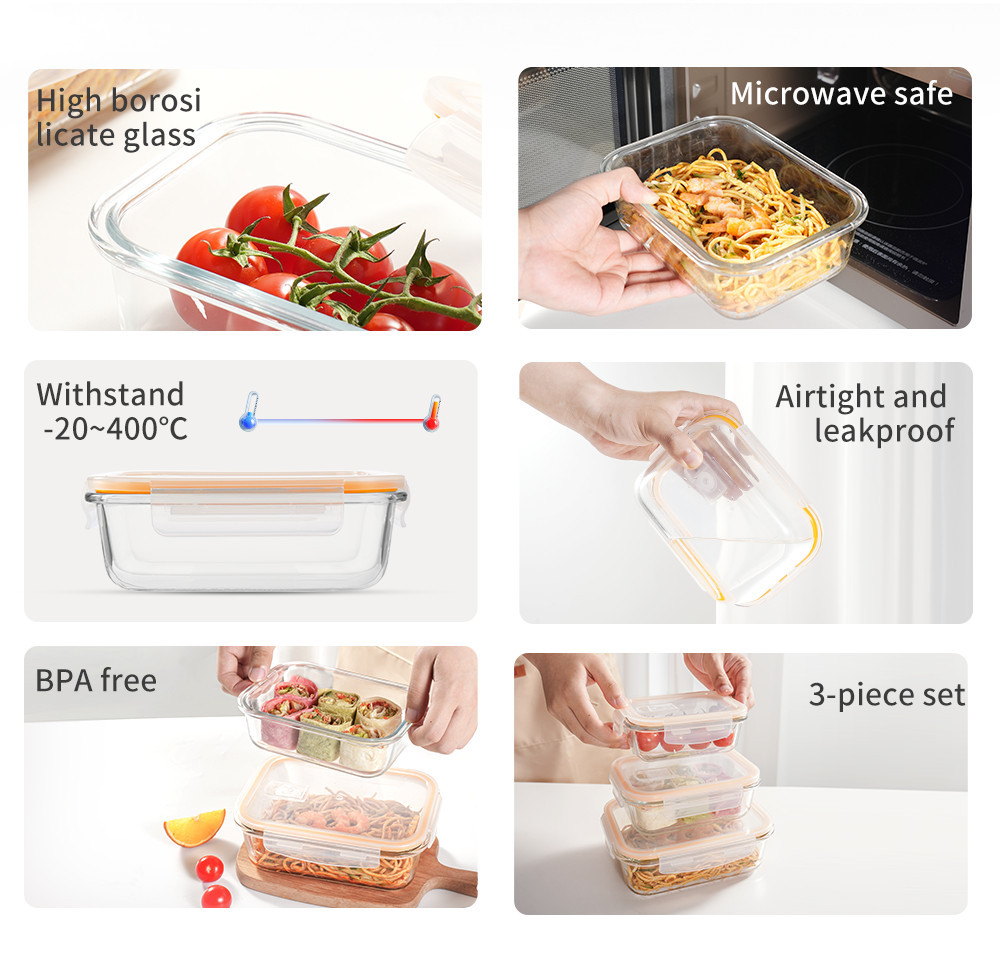 Simplus Food Storage Containers Set of 3 Glass Airtight BPA Free ...