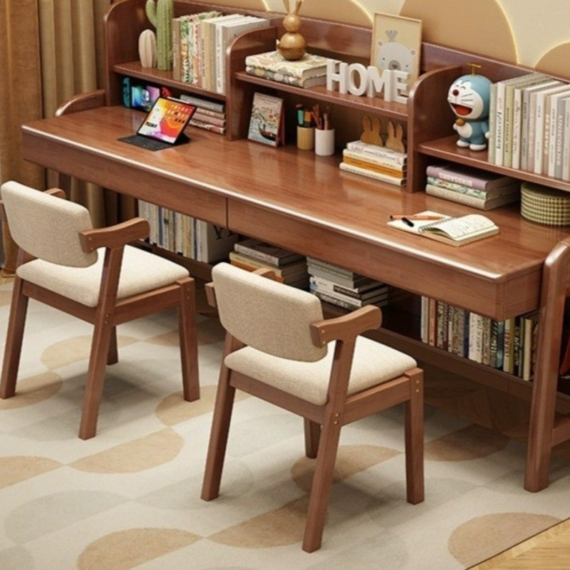 Solid Wood Children Two Person Student Learning Desk With Boohelf ...