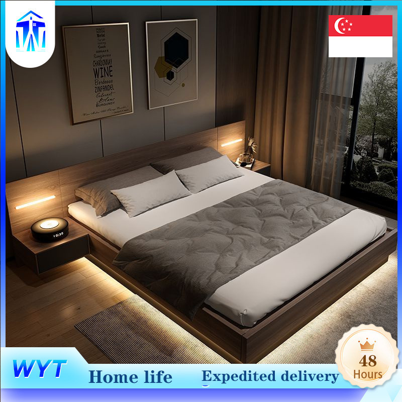 Floating Bed Frame with Storage Nordic Modern Simple Minimalist