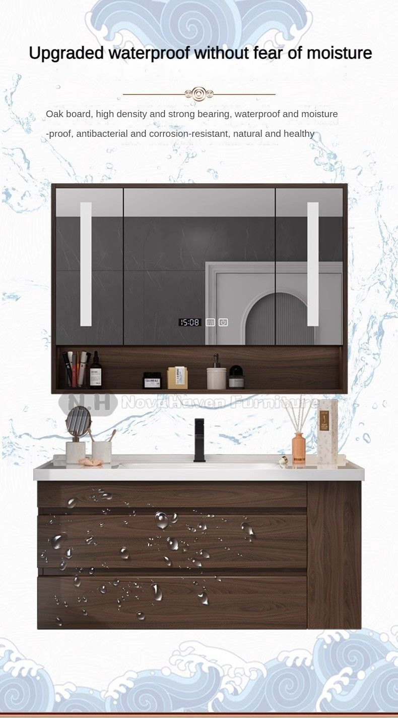 【N.H】 Modern Solid Wood Bathroom Cabinet with Ceramic Integrated Basin ...