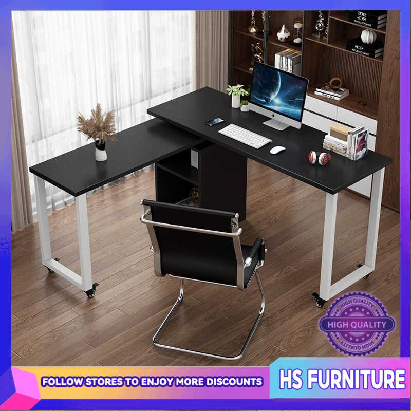 Retractable Computer Desk L-shaped Writing Table with Wheels Adjustable ...