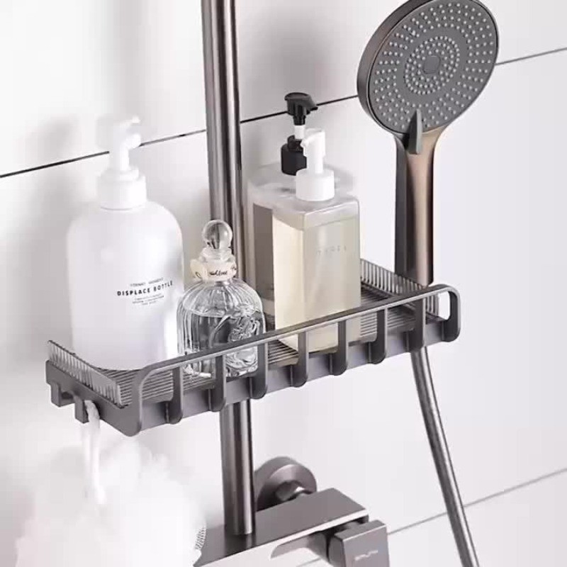 No Drilling Shower Rack with Hook Shower Rod Storage Rack Shower Rod ...
