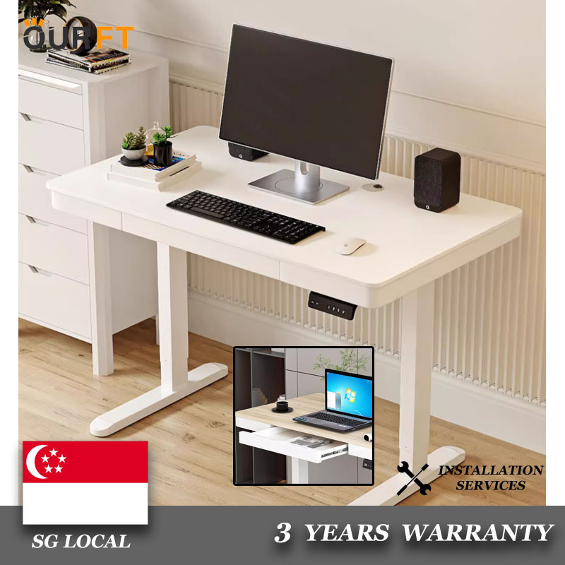 OURTF Computer Table 100cm Electric Height Adjustable with Drawer ...