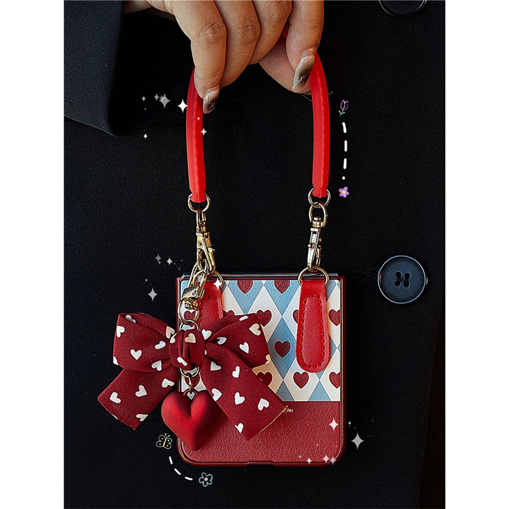Korean Cute Love Heart Bow Pendant Phone Case with Bracelet Chain for ...