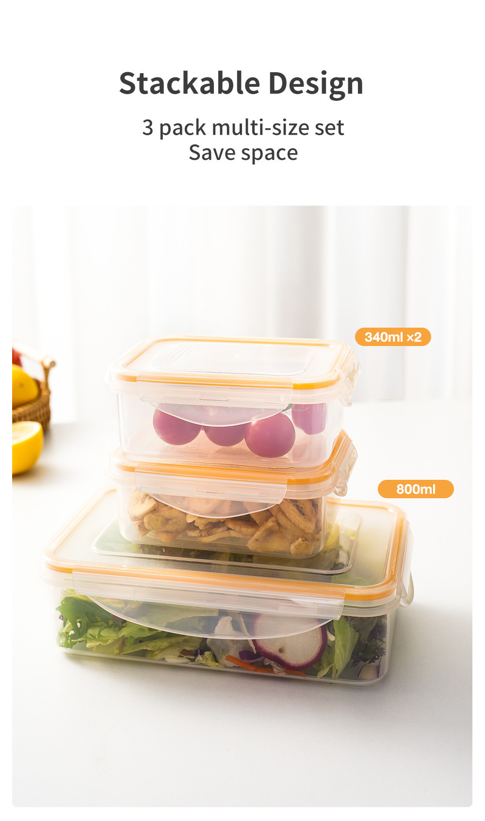 Simplus Food Storage Containers BPA Free Microwave Safe(340ML*2+800ML ...