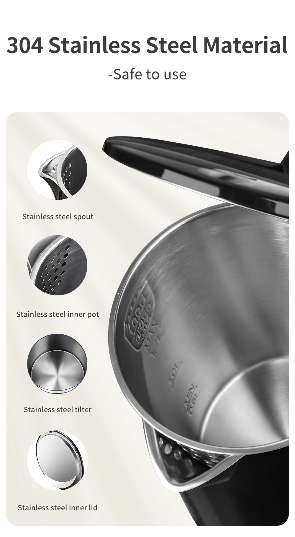 Simplus 1.7L Electric Kettle | 1500W Fast Heating | 304 Stainless Steel ...