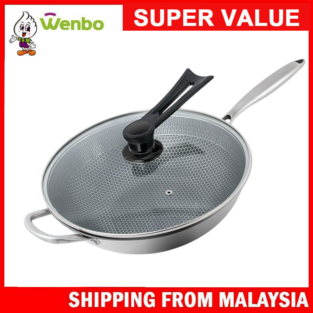 Wenbo Pantry 316 Stainless Steel Non Stick Wok Frying Pan Large ...