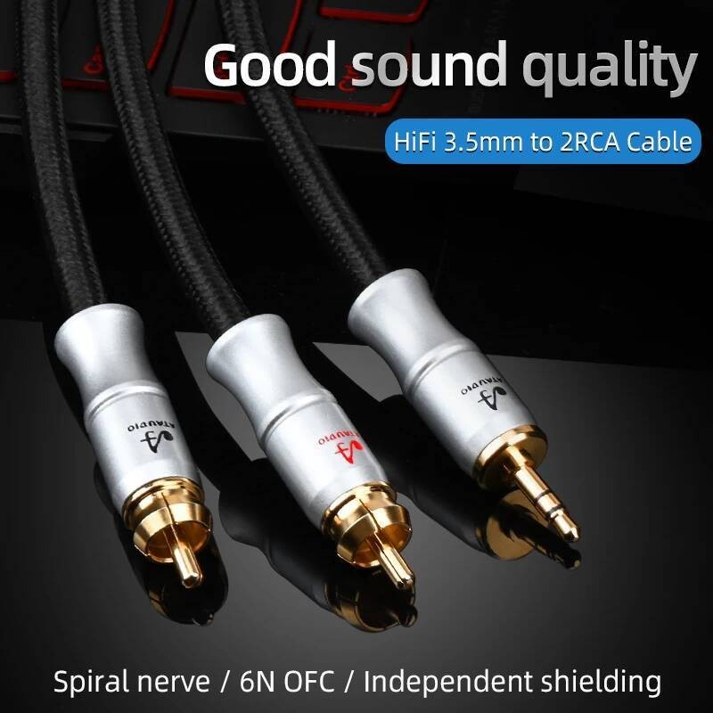 HIFI 3.5mm to 2RCA Cable Hi-end 6N OFC AUX to RCA Male Splitter Audio ...