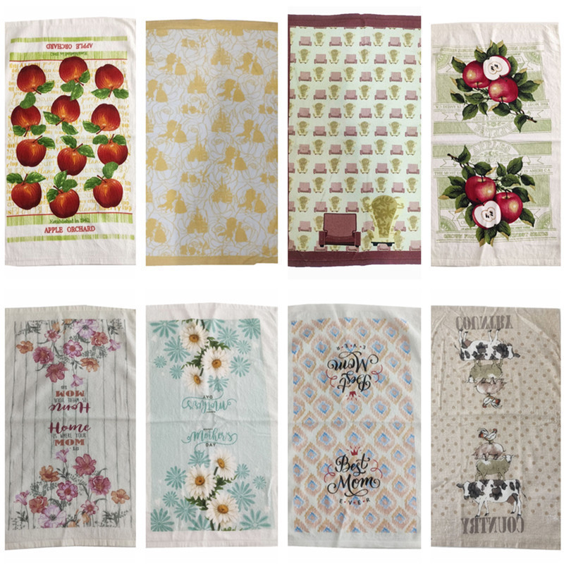 5Pcs 41x64cm 100 Cotton Tea Towel Dish Cleaning Cloth Vintage Printed