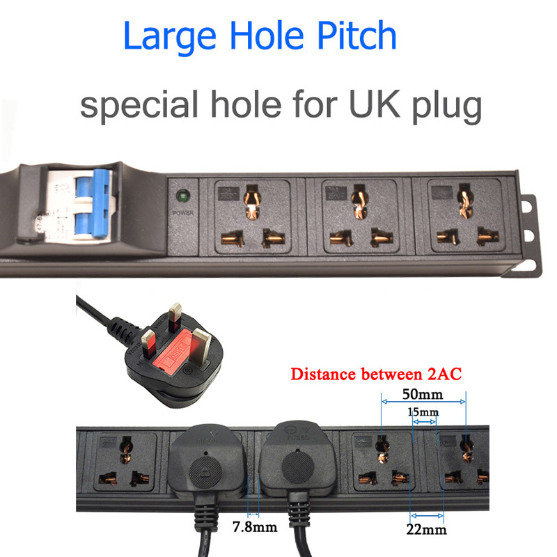 Cabinet Mount PDU Power Strip 16A Air Switch 2-12 Ways Universal ...