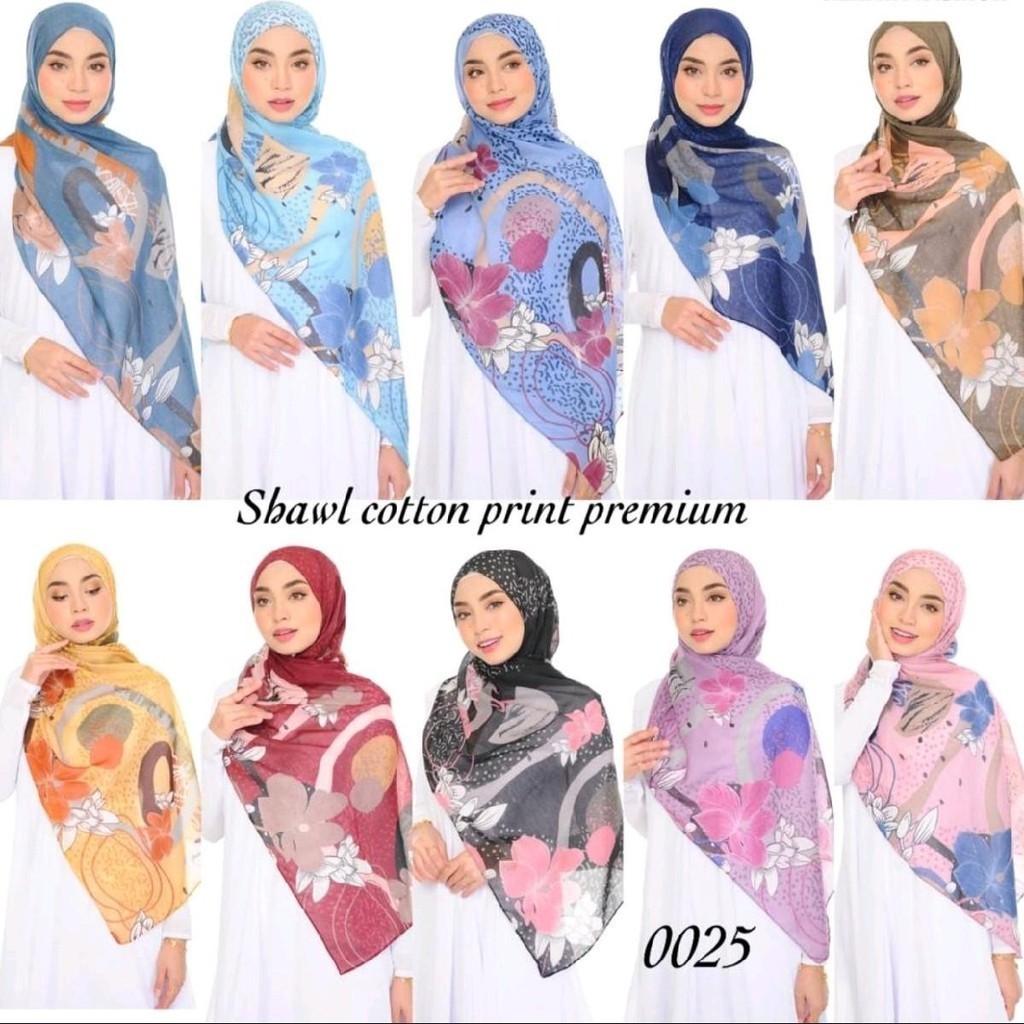 Shawl Premium Cotton Printed Corak Floral 1.8m Long | Hijab Casual ...