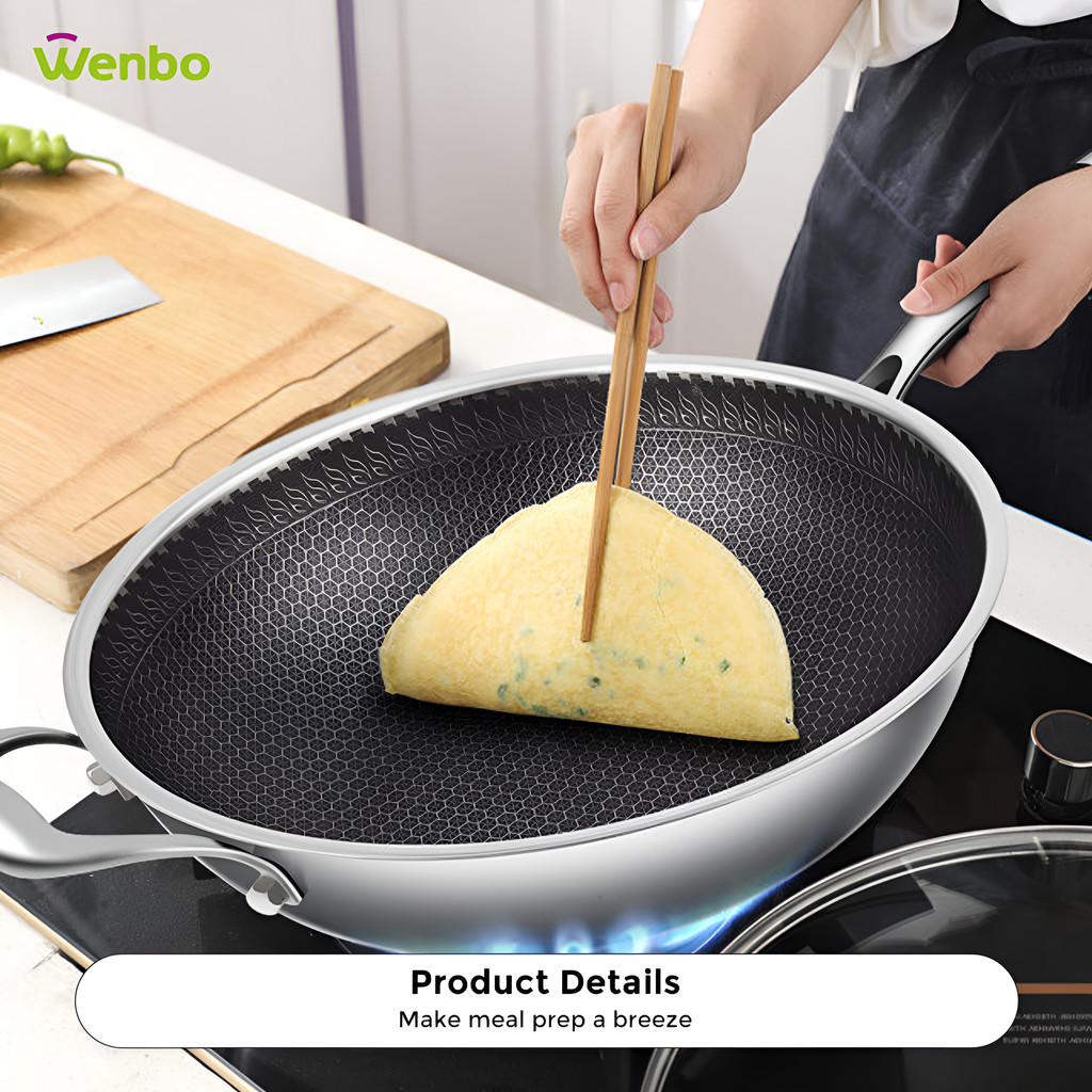 Wenbo Pantry 316 Stainless Steel Non Stick Wok Frying Pan Large ...
