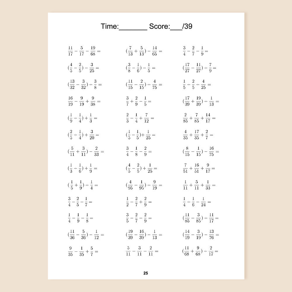Fractions Addition and Subtraction Math Workbook for Kids Children ...