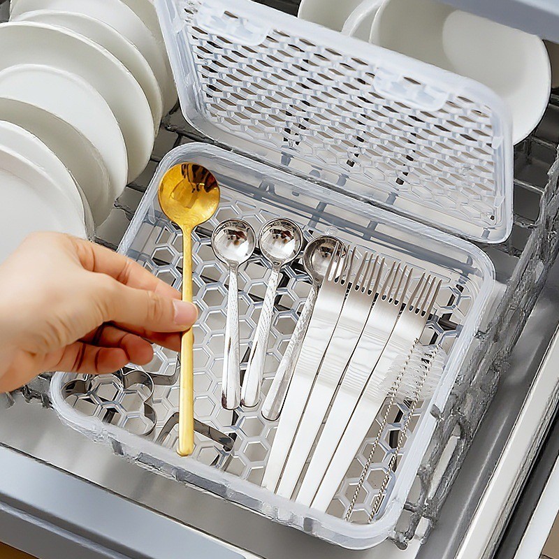 Dish Drying Rack with Drain Holes | Plastic Utensil Organizer for ...