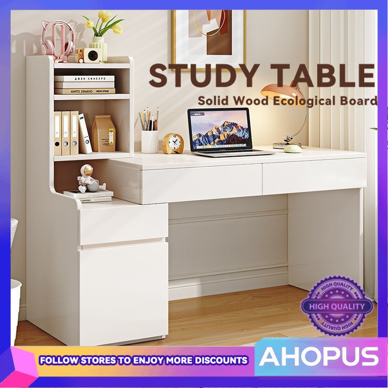 Study Table Solid Wood Table With Bookshelf Adjustable Computer Table ...