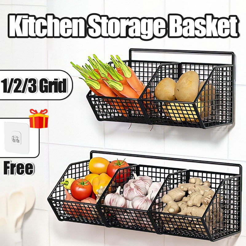 Storage Rack Storage Basket Wall Mounted No Drill Kitchen Shelf Rack ...