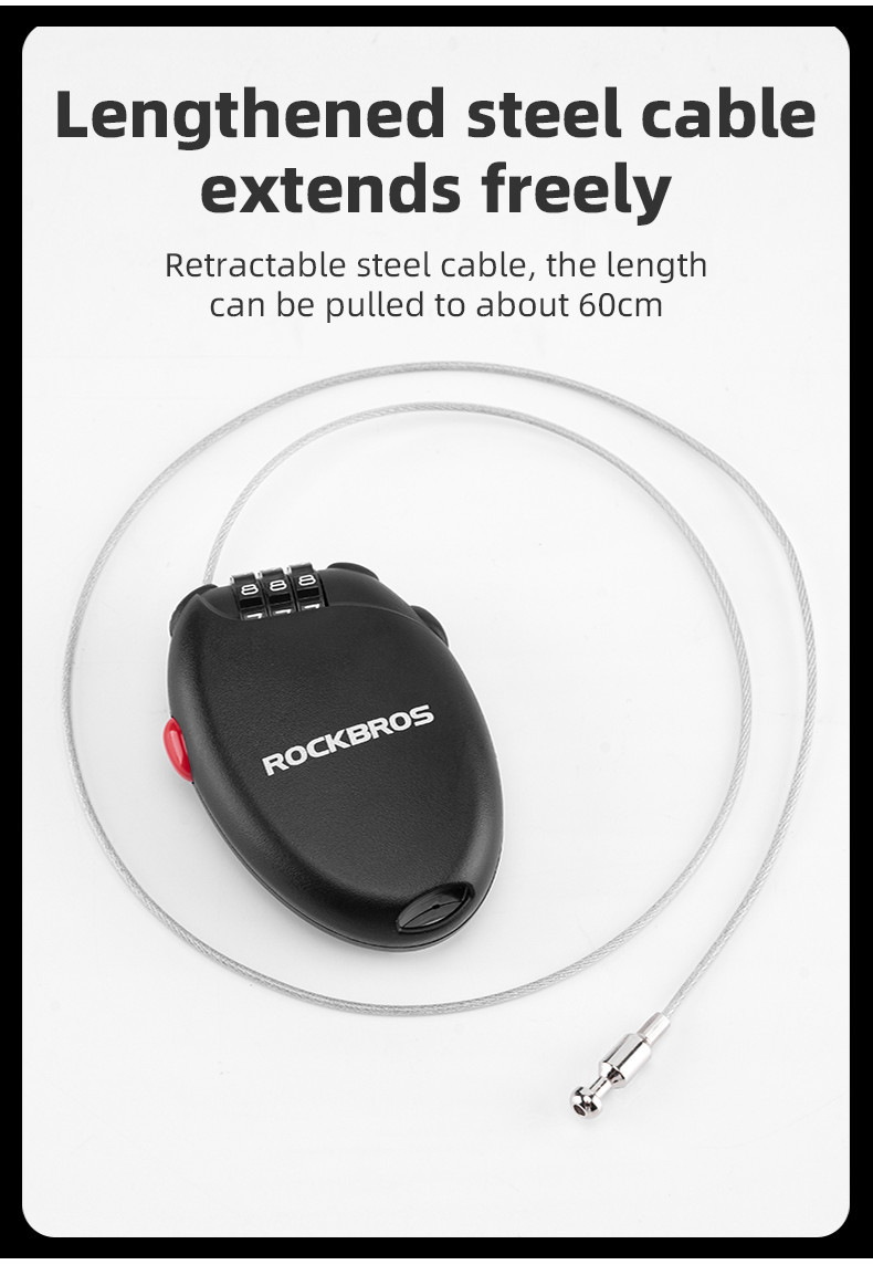 【3-day Delivery】ROCKBROS Bike Password Steel Cable Lock Portable ...