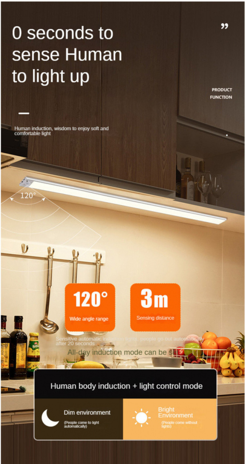 3 Colors Remote Control Motion Sensor Led Night Light Ultra-Thin Smart ...