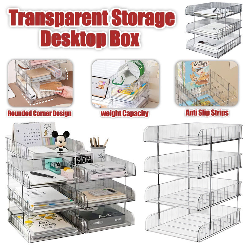 4 Layers Desktop Rack Document Rack Desk Organizer Transparent Storage ...