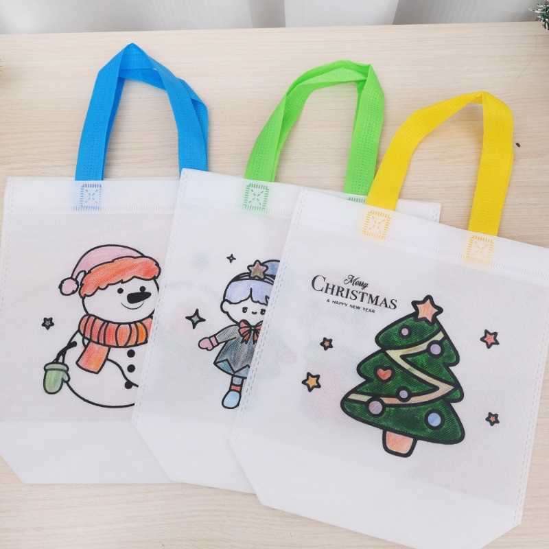 10Pcs Cartoon Christmas Graffiti Tote Bags Cute Reindeer Snowman Girl