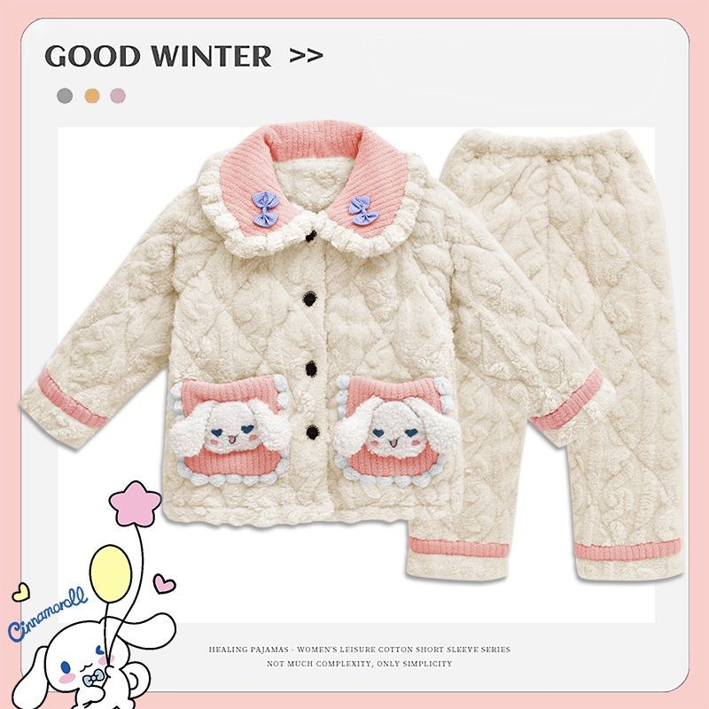 Girls' pajamas children's outlet winter thickened three-layer quilted