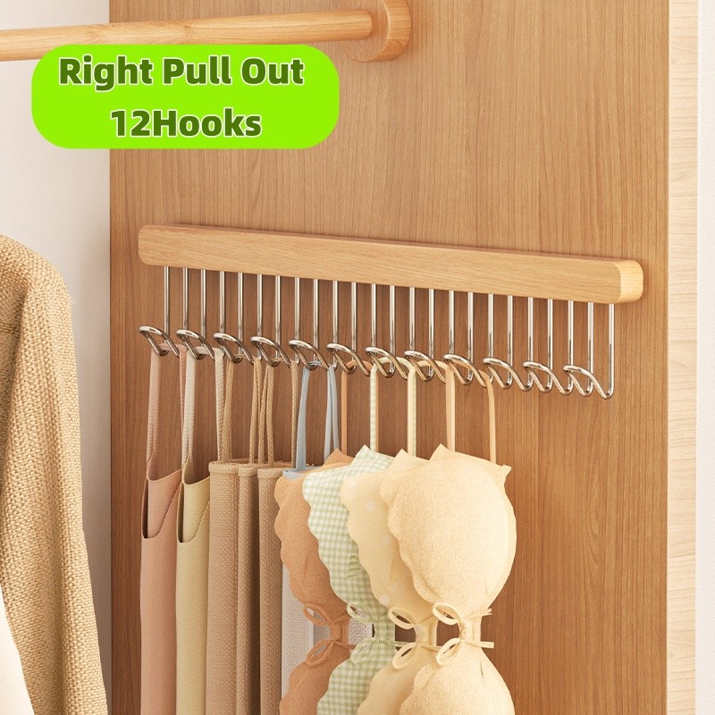 Kitchen Pull Out Pan Hanging Rack Wooden Wardrobe Slide Hanger Hooks ...