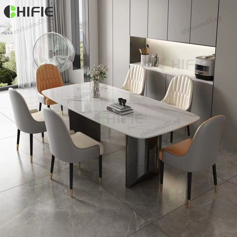 Dining Table Light Luxury Glossy Rock Slab Dining Table Modern ...