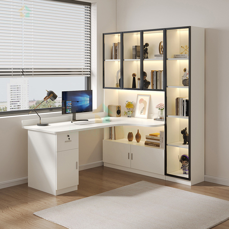 Office Table Study Table Corner Solid Wood Desk Bookshelf Integrated ...