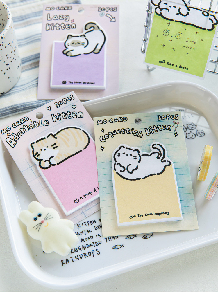 30 pcs Cute Sticky Notes Cat Sticky Notes Cat Notepad Sticky Note Set ...