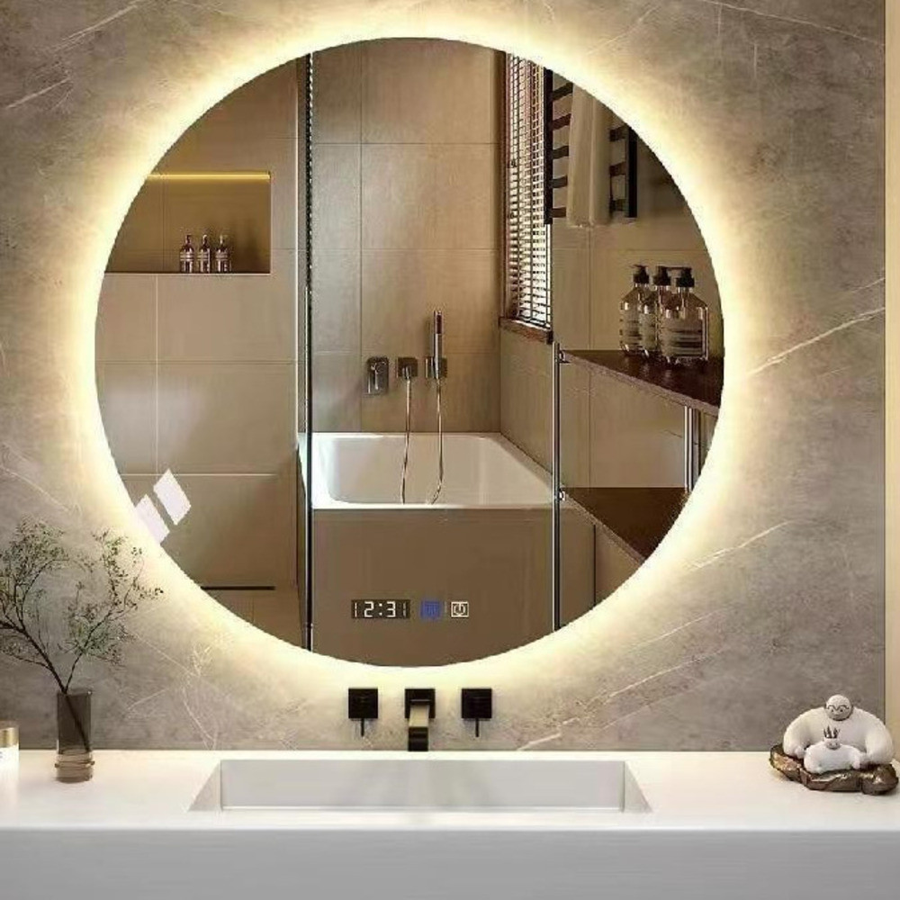 Bathroom Mirror Round Toilet Mirror Defogging LED Waterproof Smart Wall Mounted Makeup Mirror ...