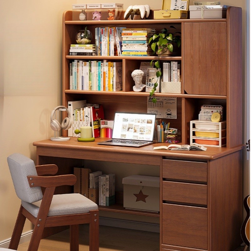 Study Table Computer Table Solid Wood Desk Writing Desk Bookshelf ...