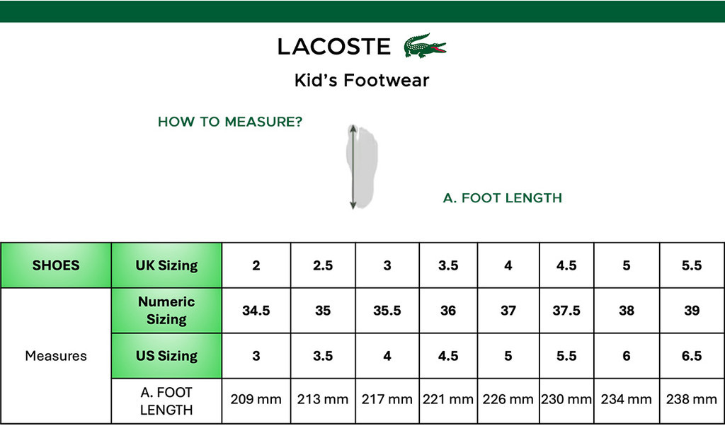Lacoste baby shoes size chart store
