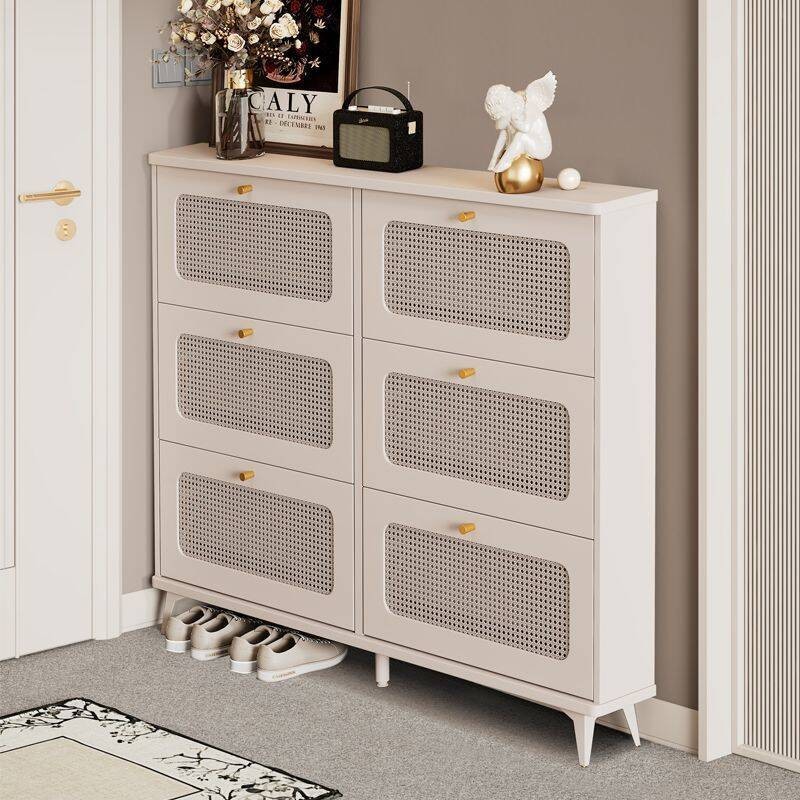 Rattan Shoe Large Capacity Storage cabinet Ultra-thin Tipping Bucket ...